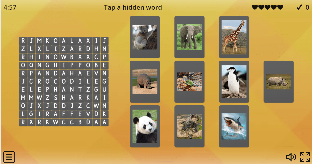 7.4 Wild Animals (Wordsearch Game)